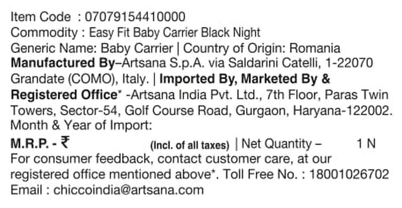 EasyFit Ergonomic Baby Carrier (Upto 9Kg)  - Black Night image number null